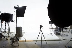 photo studio with lights and camera